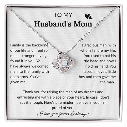 To My Husband's Mom - "Backbone of Our Family" Love Knot Necklace
